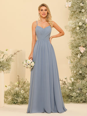 Spaghetti Straps Backless Chiffon Bridesmaid Dresses with Slit