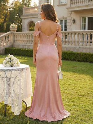 Spaghetti Straps Satin Bridesmaid Dresses with Pleats