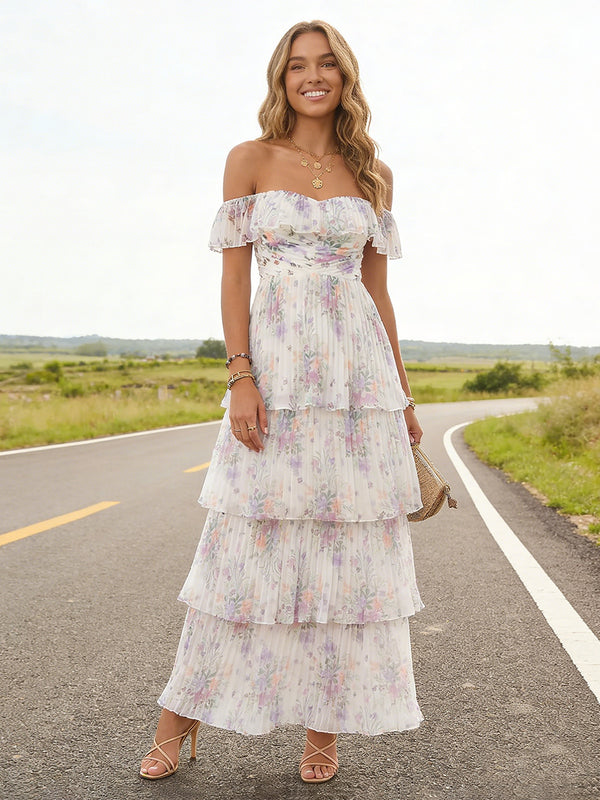 Chiffon A Line Off the Shoulder Floor Length Bridesmaid Dresses