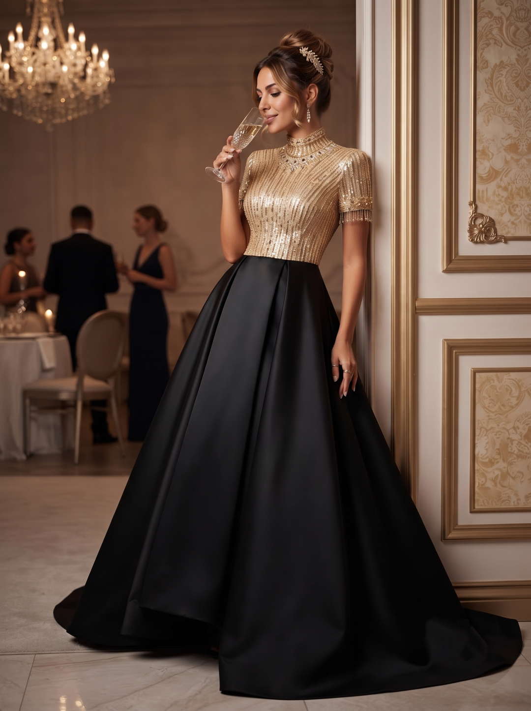 Satin Sequin Evening Dresses with Beadings
