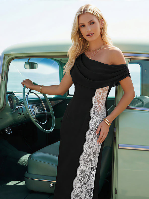 Lace Satin Off Shoulder Mermaid Maxi Evening Dresses