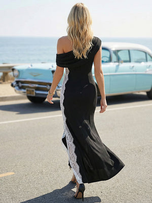 Lace Satin Off Shoulder Mermaid Maxi Evening Dresses