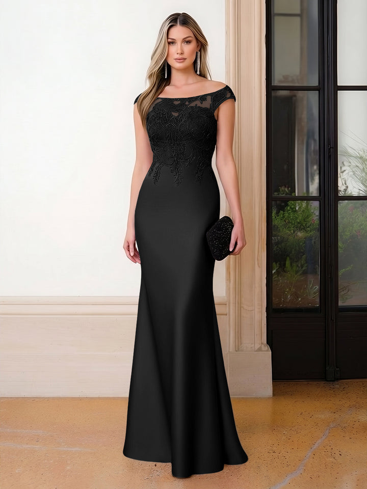 Scoop Neck Satin Corset Lace Appliques Evening Dresses