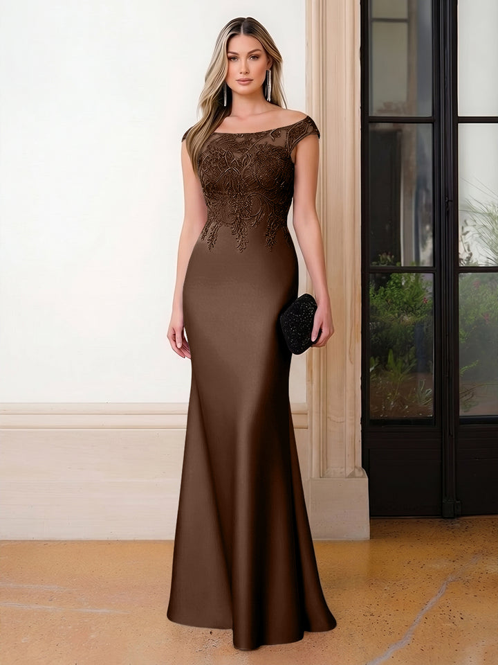 Scoop Neck Satin Corset Lace Appliques Evening Dresses