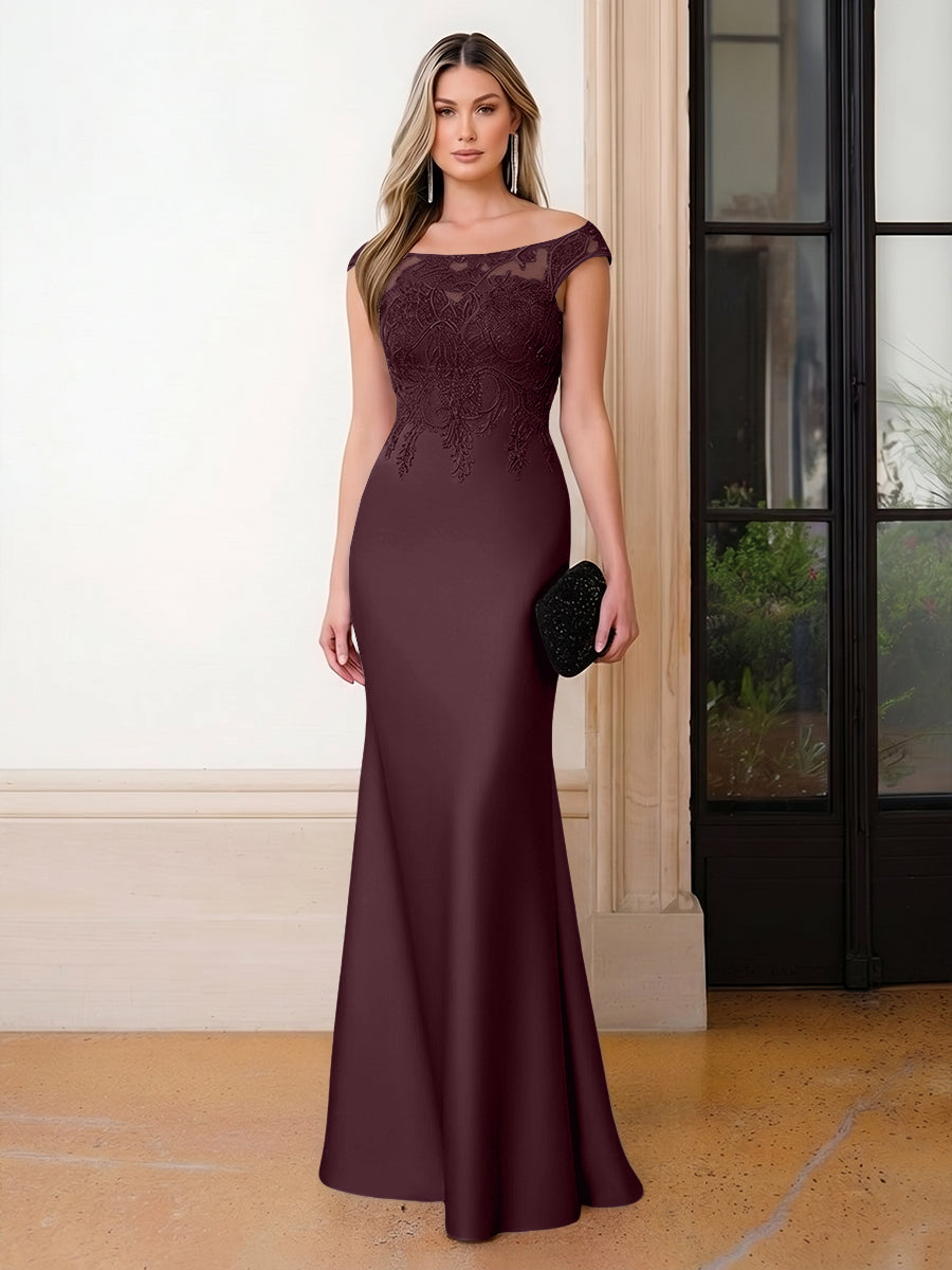 Scoop Neck Satin Corset Lace Appliques Evening Dresses