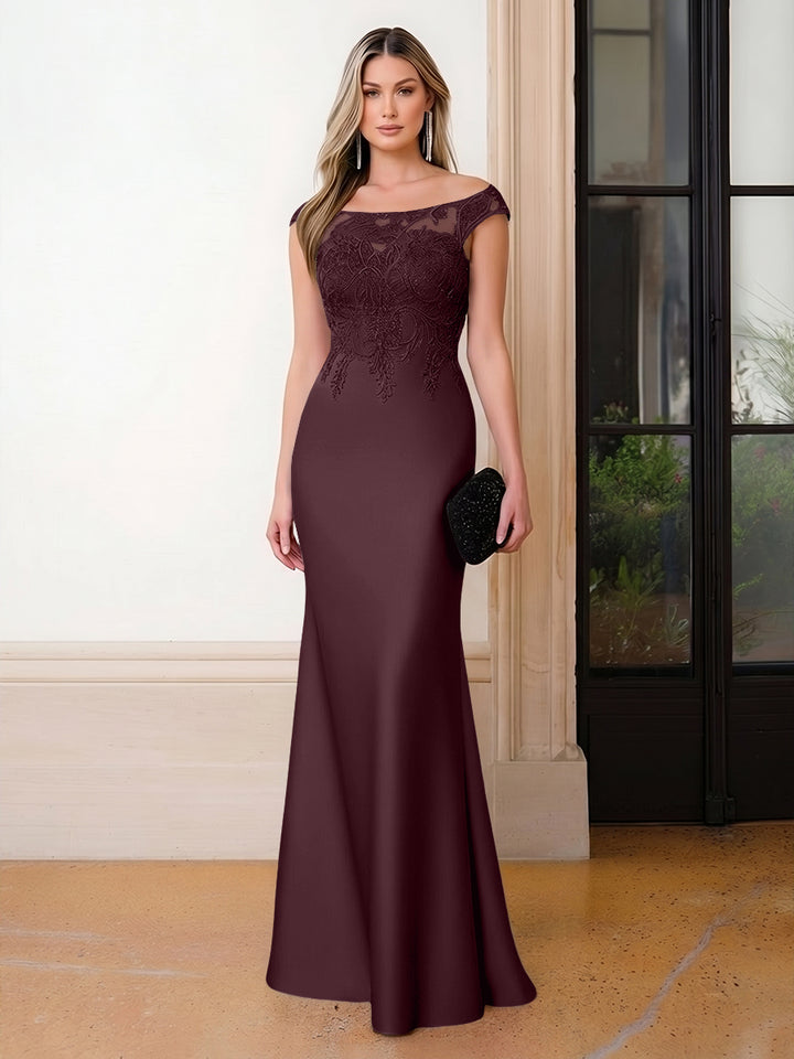 Scoop Neck Satin Corset Lace Appliques Evening Dresses