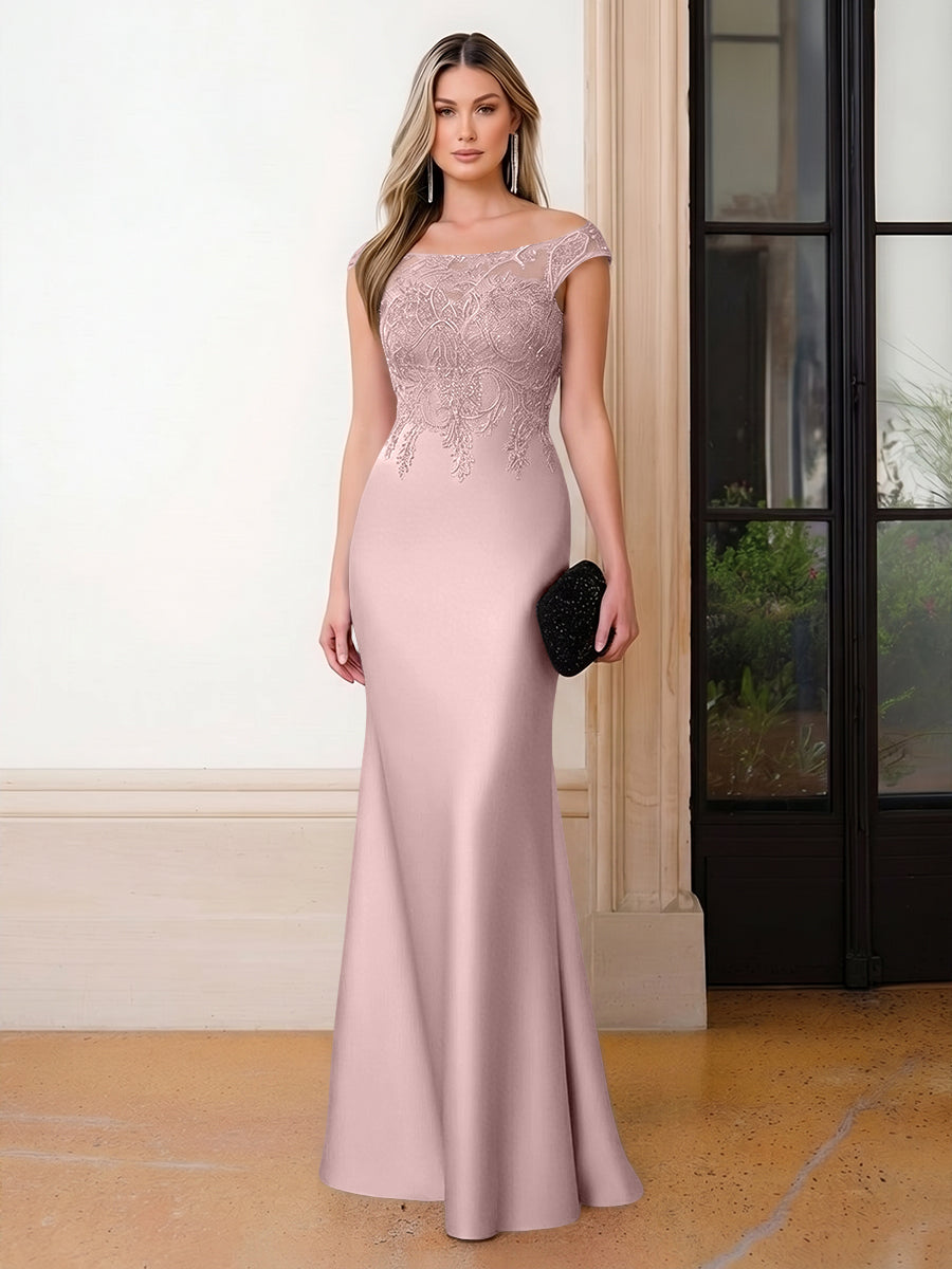 Scoop Neck Satin Corset Lace Appliques Evening Dresses