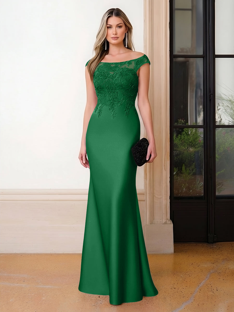 Scoop Neck Satin Corset Lace Appliques Evening Dresses