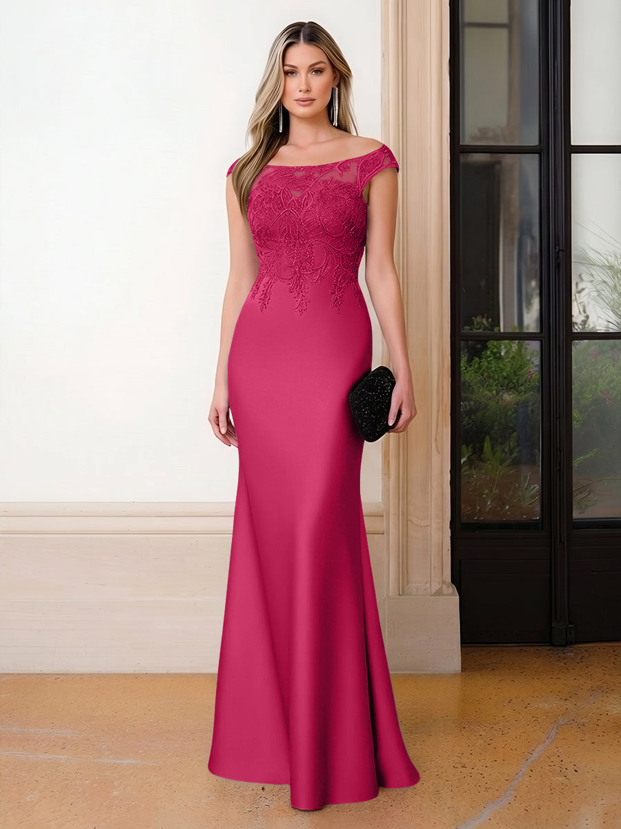 Scoop Neck Satin Corset Lace Appliques Evening Dresses