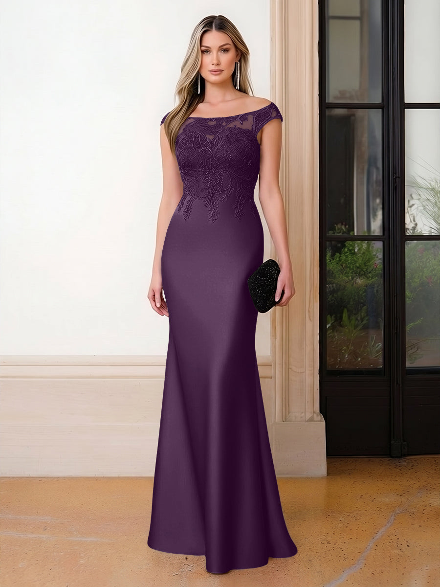 Scoop Neck Satin Corset Lace Appliques Evening Dresses