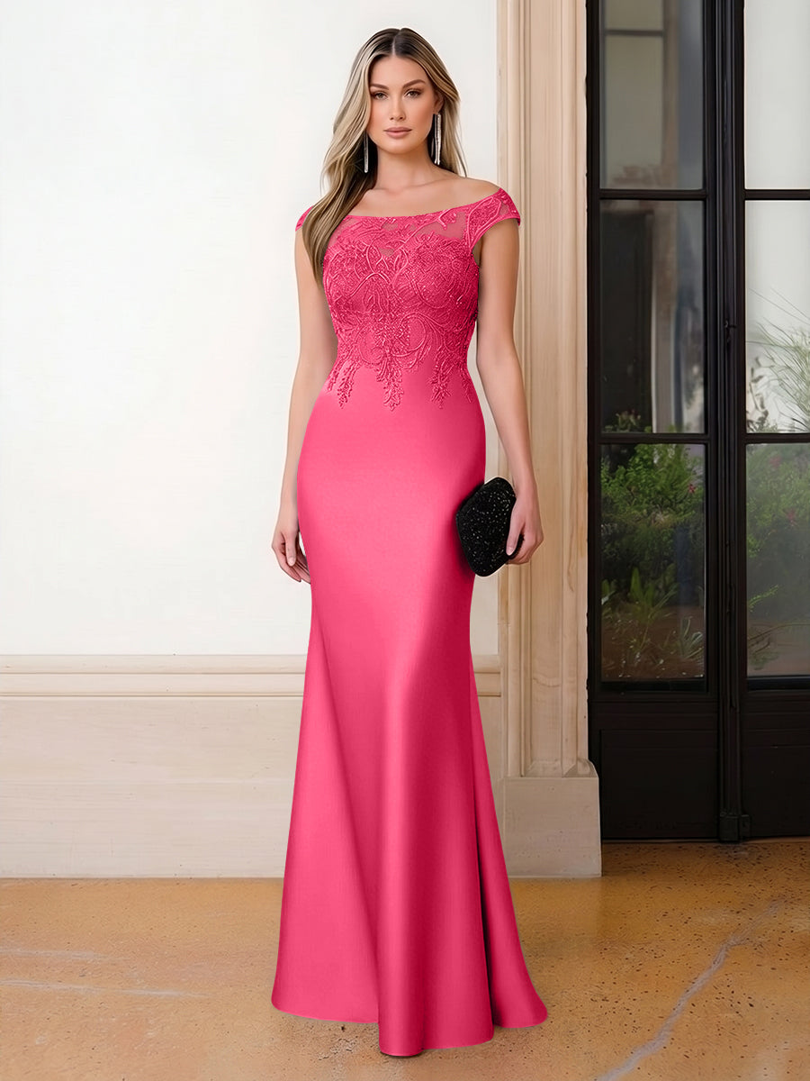 Scoop Neck Satin Corset Lace Appliques Evening Dresses
