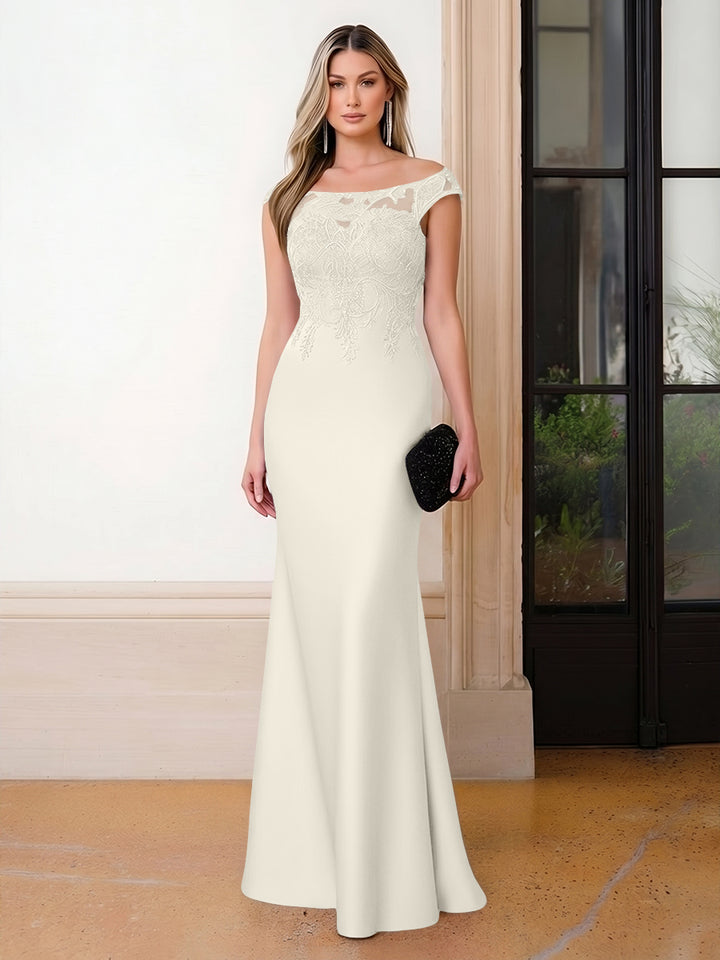 Scoop Neck Satin Corset Lace Appliques Evening Dresses