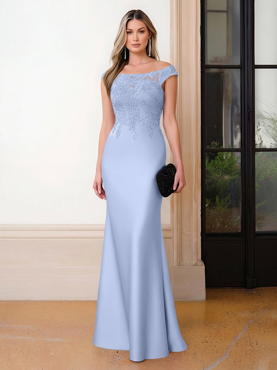 Scoop Neck Satin Corset Lace Appliques Evening Dresses