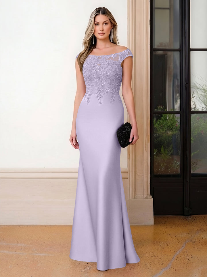 Scoop Neck Satin Corset Lace Appliques Evening Dresses