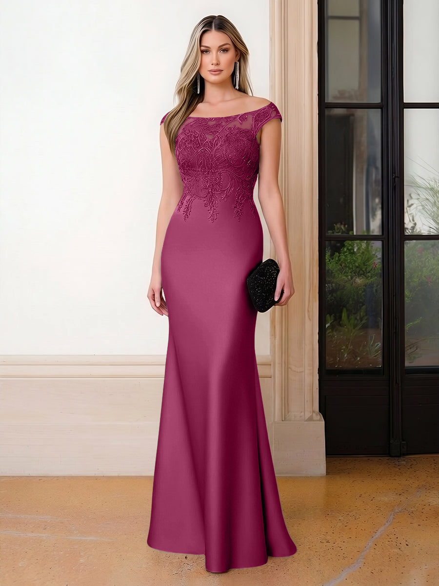 Scoop Neck Satin Corset Lace Appliques Evening Dresses