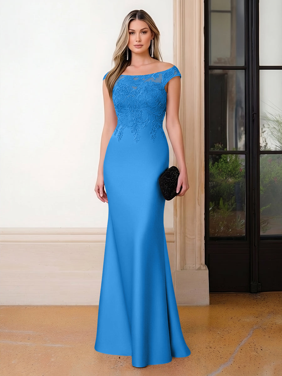 Scoop Neck Satin Corset Lace Appliques Evening Dresses