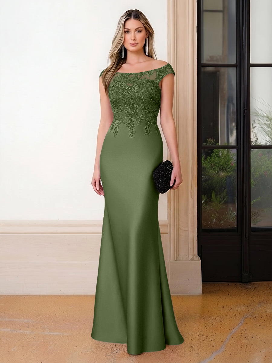 Scoop Neck Satin Corset Lace Appliques Evening Dresses