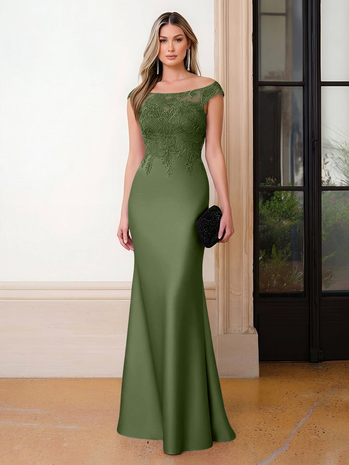 Scoop Neck Satin Corset Lace Appliques Evening Dresses