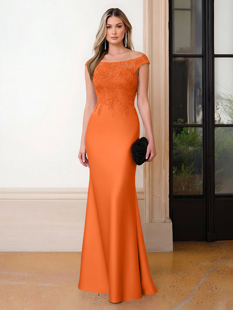 Scoop Neck Satin Corset Lace Appliques Evening Dresses