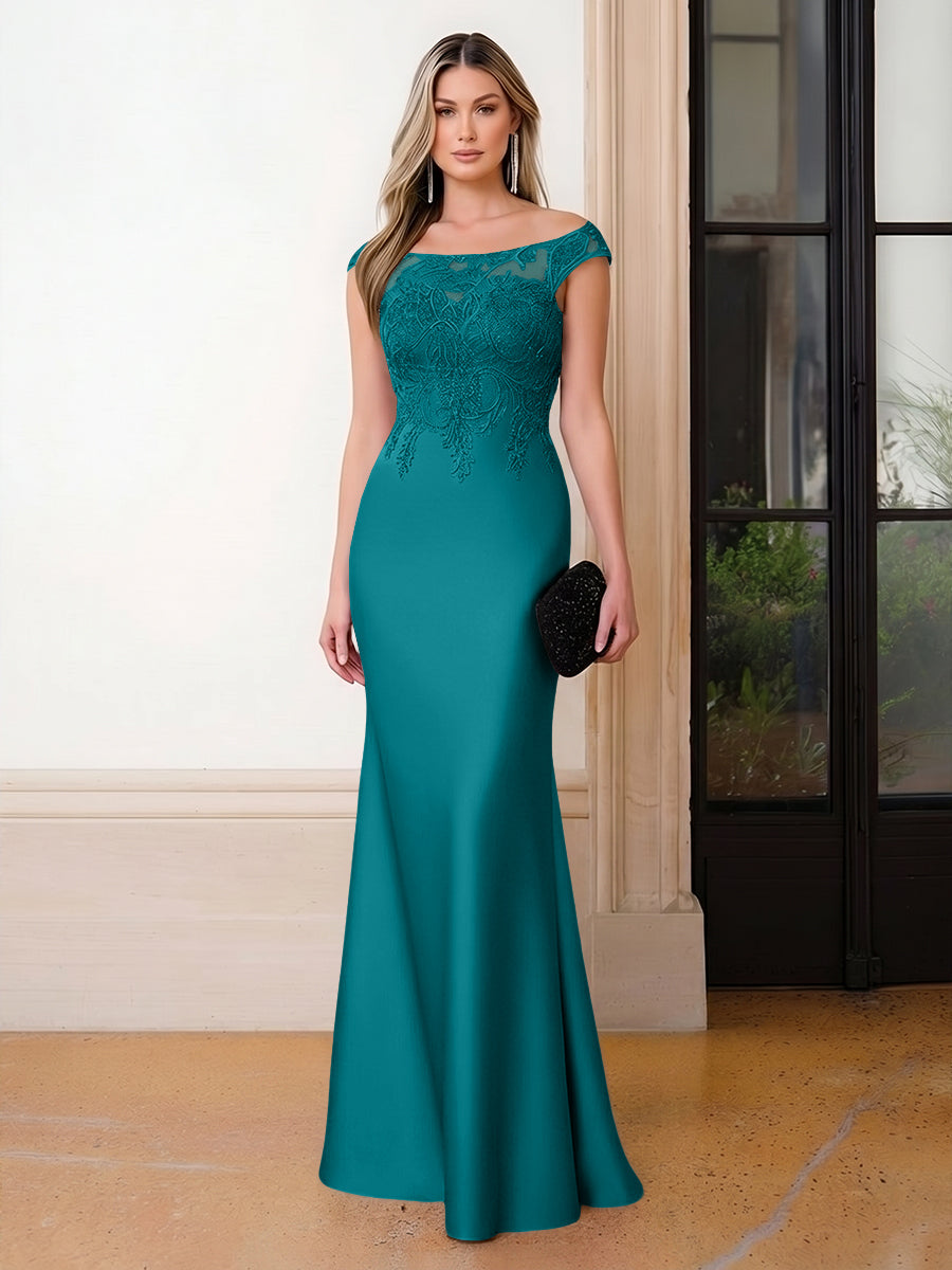 Scoop Neck Satin Corset Lace Appliques Evening Dresses