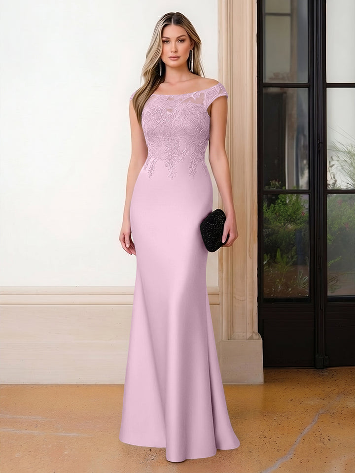 Scoop Neck Satin Corset Lace Appliques Evening Dresses