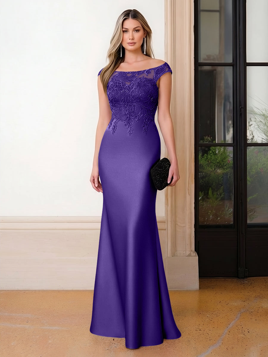 Scoop Neck Satin Corset Lace Appliques Evening Dresses