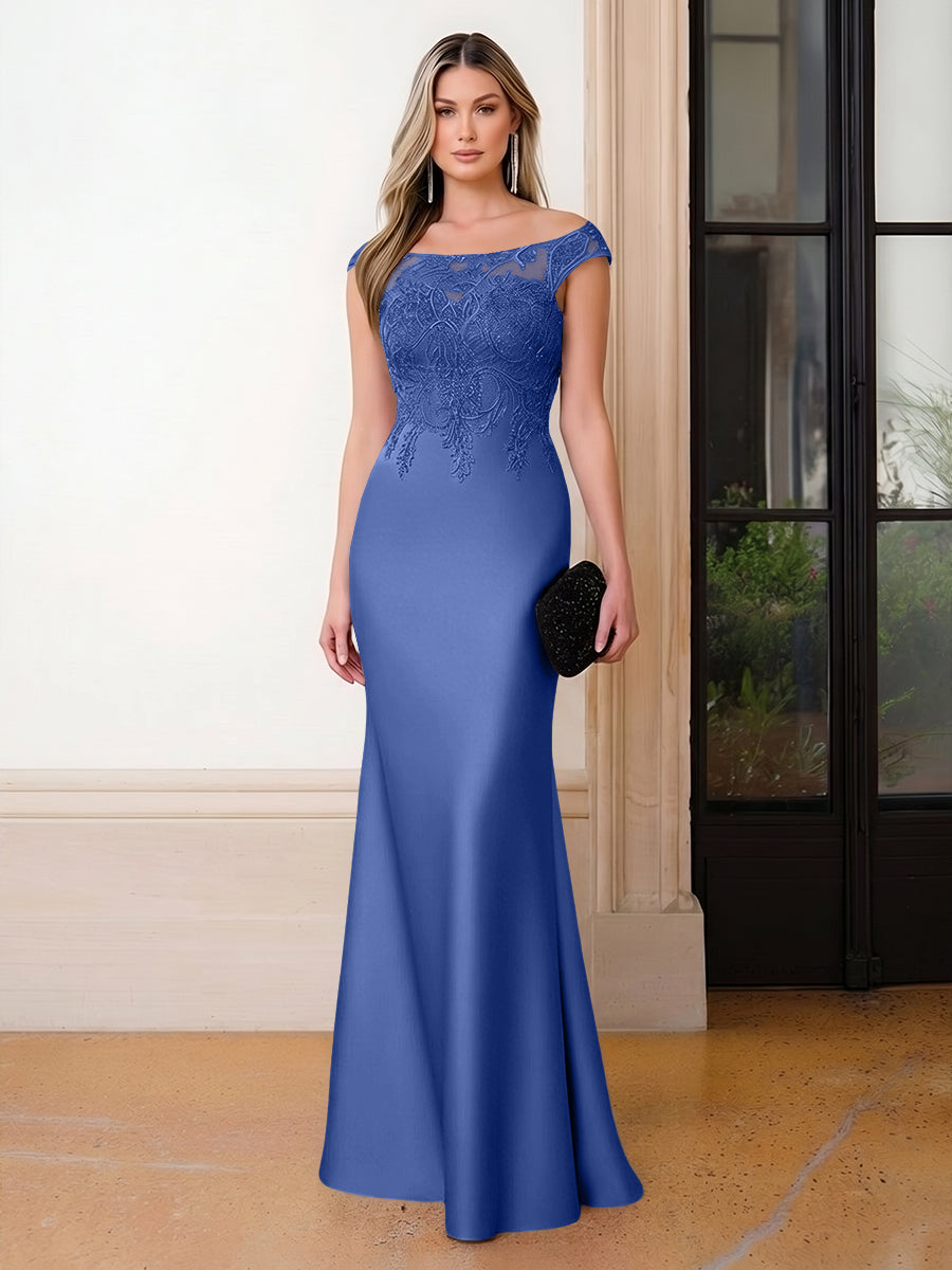 Scoop Neck Satin Corset Lace Appliques Evening Dresses