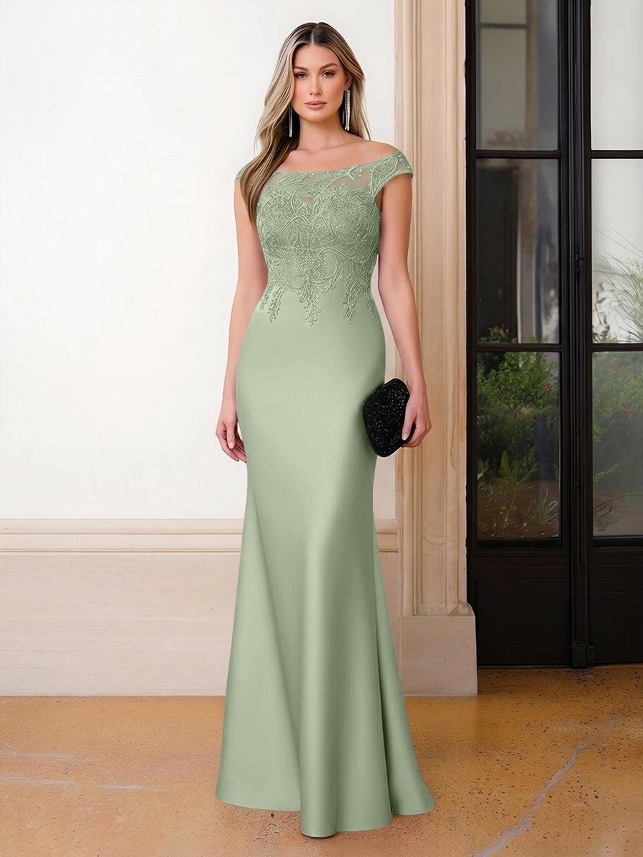 Scoop Neck Satin Corset Lace Appliques Evening Dresses
