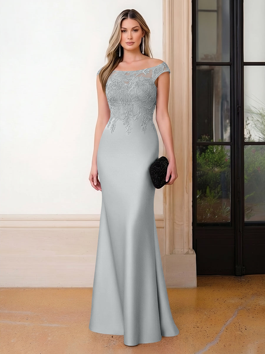 Scoop Neck Satin Corset Lace Appliques Evening Dresses