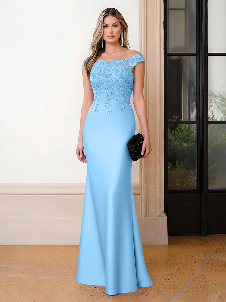 Scoop Neck Satin Corset Lace Appliques Evening Dresses