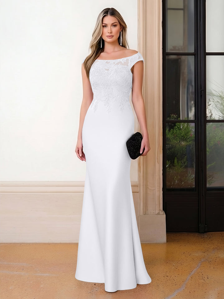 Scoop Neck Satin Corset Lace Appliques Evening Dresses