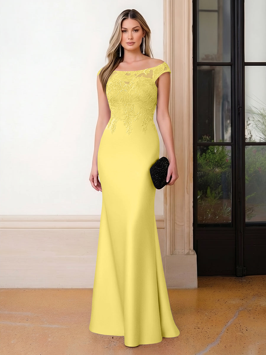 Scoop Neck Satin Corset Lace Appliques Evening Dresses