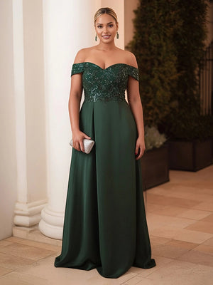 Satin Lace Appliques Off the Shoulder Evening Dresses