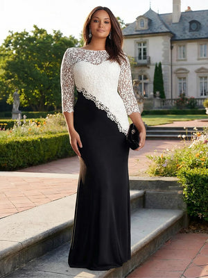 Lace Appliques Scoop Neck Satin Evening Dresses