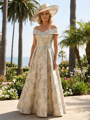 Floral Off the Shoulder Corset Pleated Evening Dresses