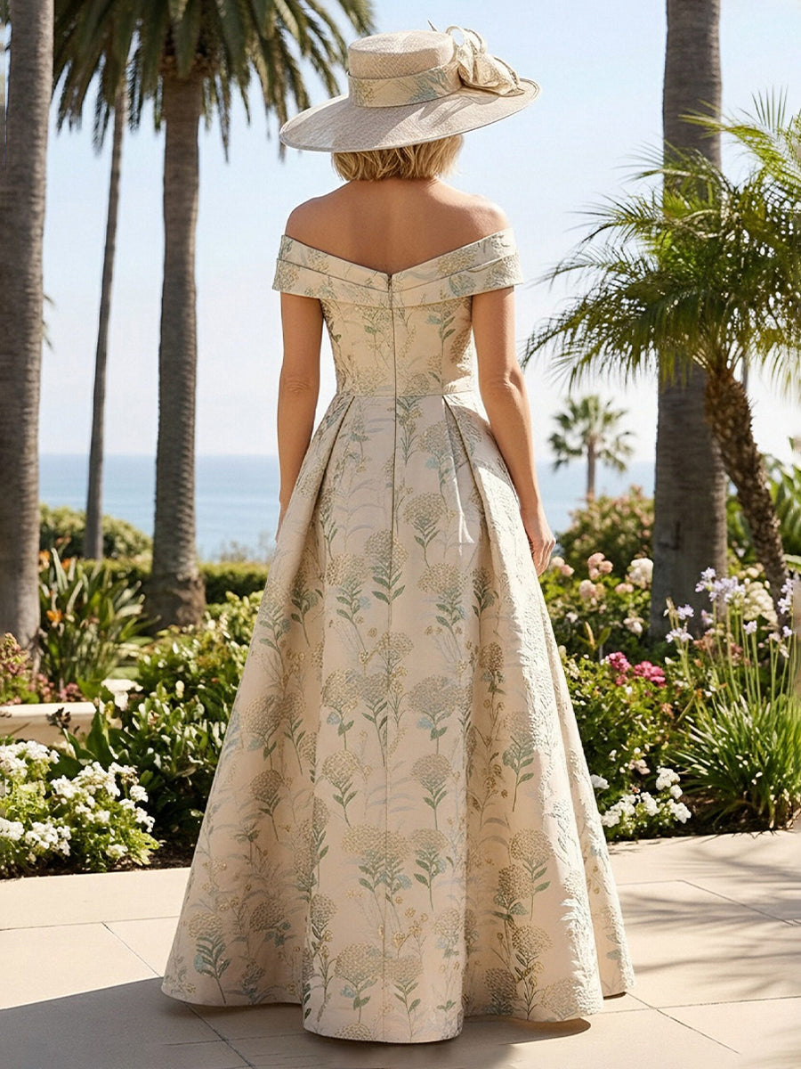 Floral Off the Shoulder Corset Pleated Mother of the Bride Dresses