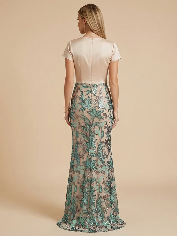 Sequin Embroidery Mermaid V Neck Floor Length Formal Dresses