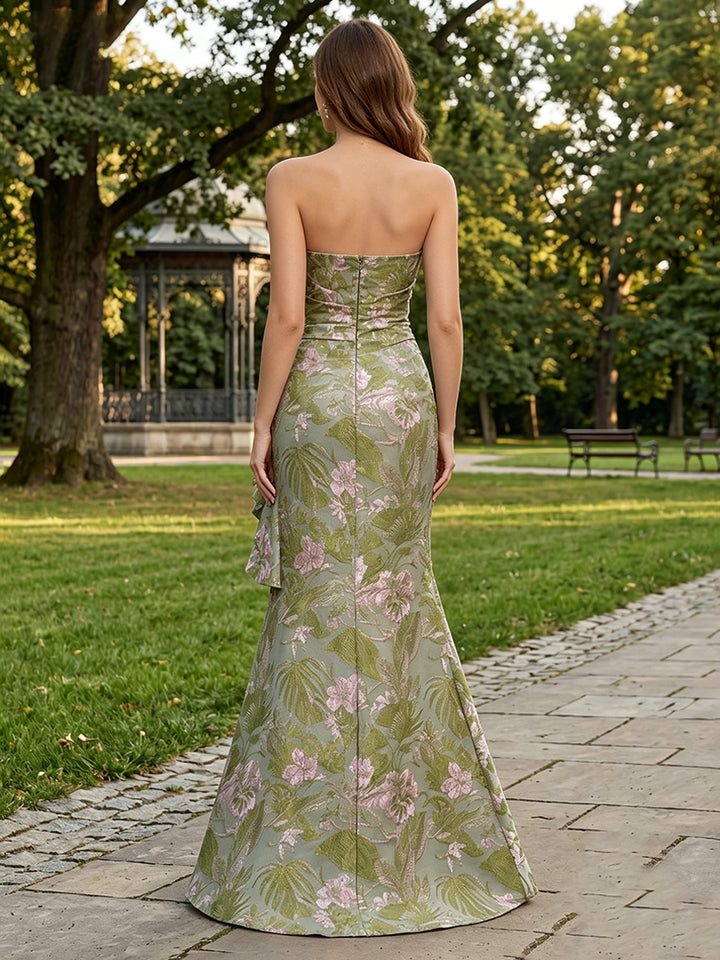 Jacquard Mermaid Strapless Ruffles Floor Length Mother of the Bride Dresses