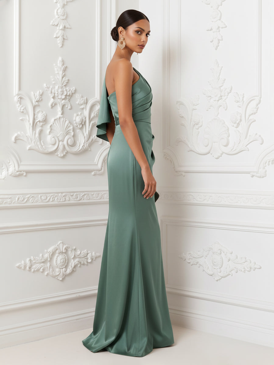 Satin One Shoulder Mermaid Ruched Evening Dresses