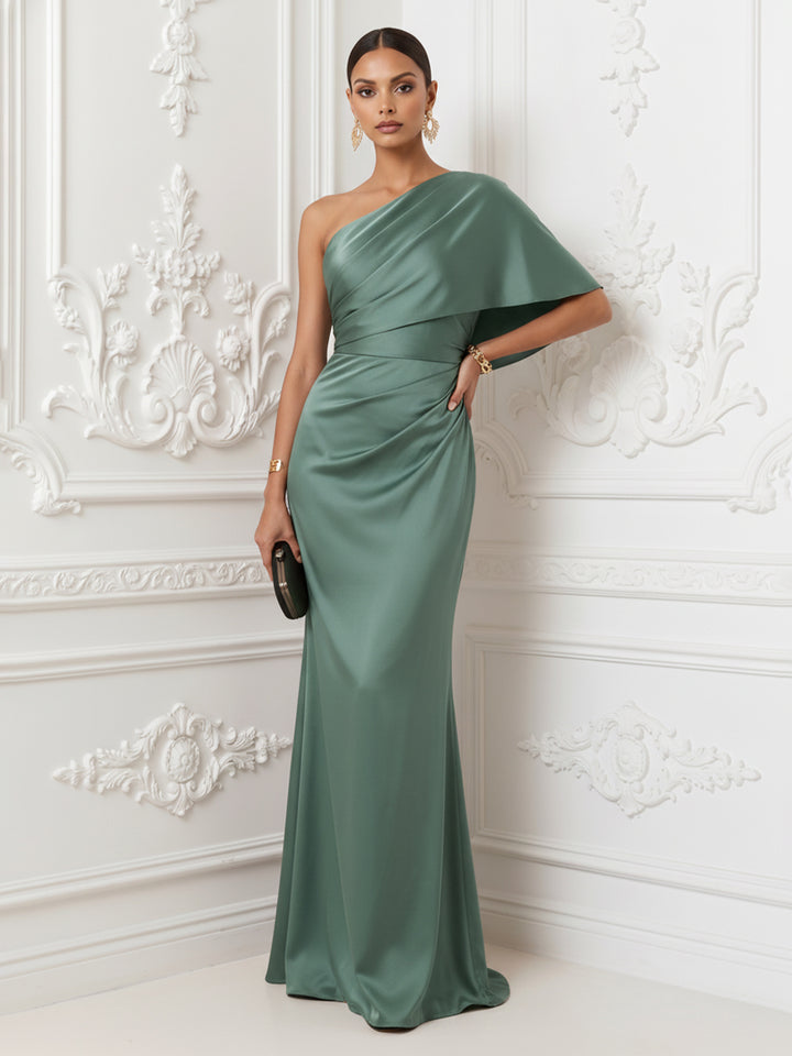 Satin One Shoulder Mermaid Ruched Evening Dresses