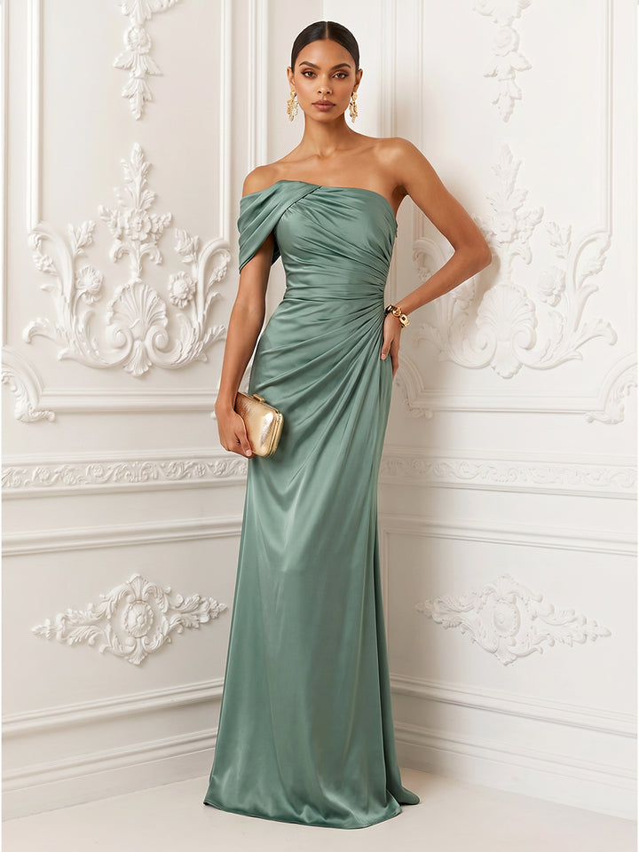 Satin Ruched Mermaid One Shoulder Evening Dresses