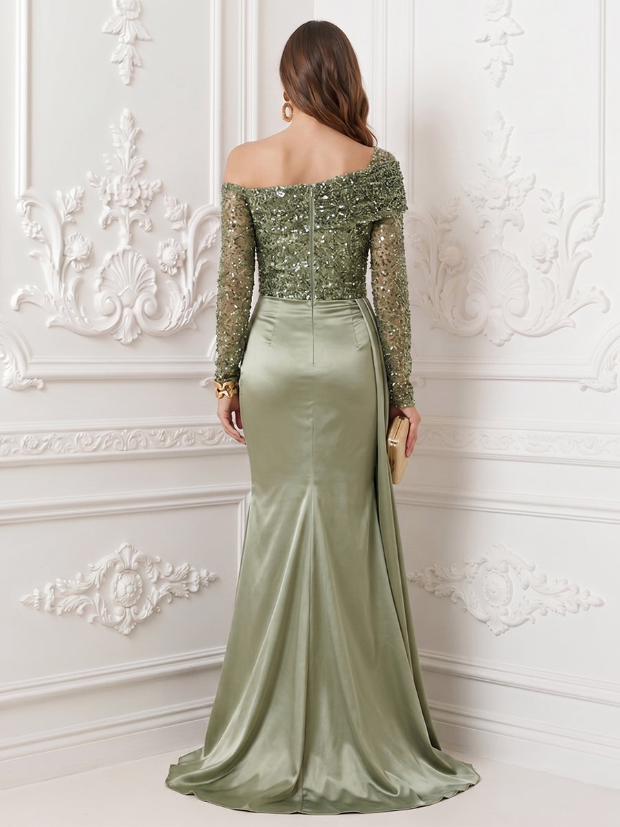 Sequin Mermaid Off the Shoulder Ruched Evening Dresses