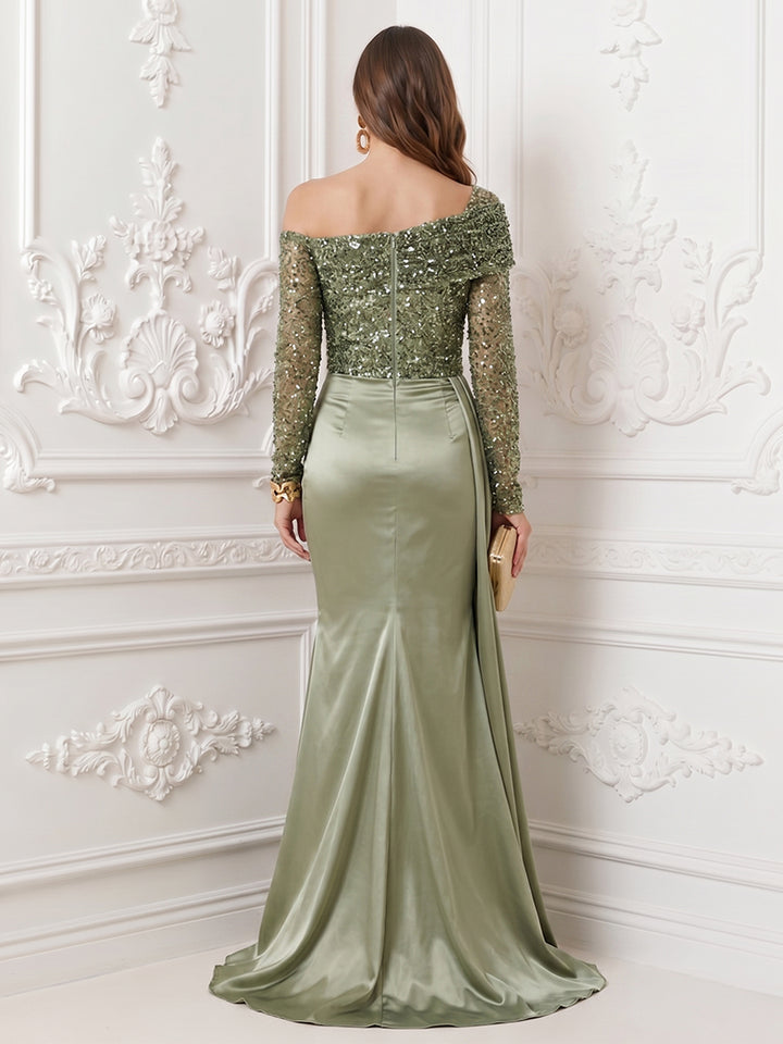Sequin Mermaid Off the Shoulder Ruched Evening Dresses