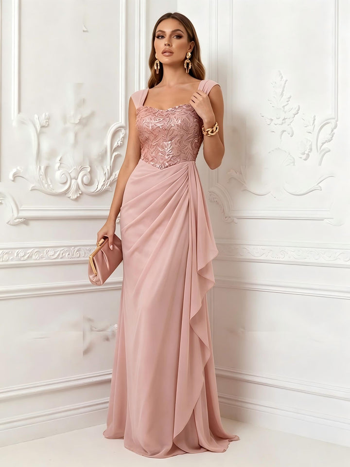 Sequin Mermaid Square Neck Ruffles Ruched Evening Dresses