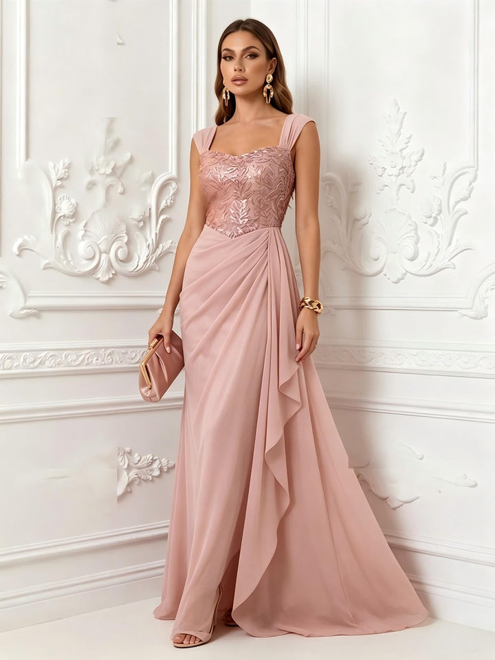 Sequin Mermaid Square Neck Ruffles Ruched Evening Dresses