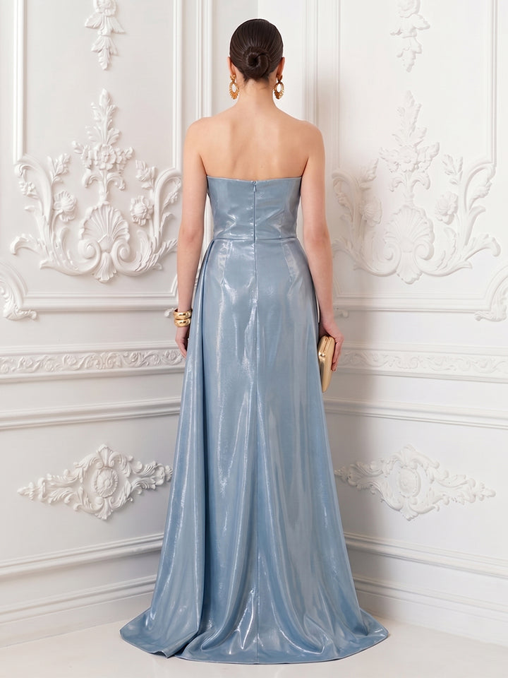 Satin A Line Strapless Corset Ruched Evening Dresses
