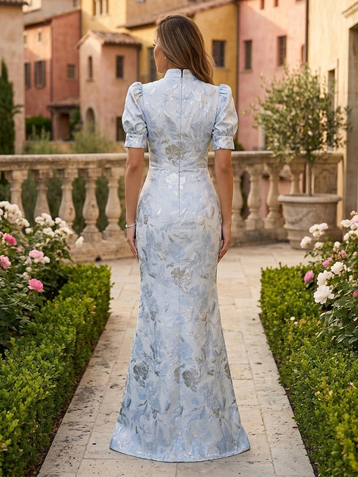 Jacquard Sheath High Neck Cut Out elegent Evening Dresses for Women