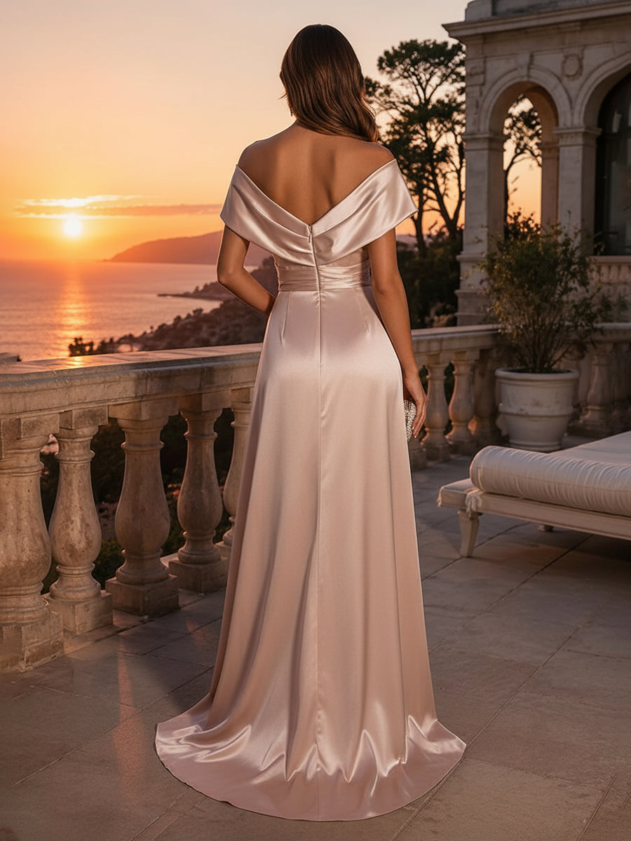 Satin Mermaid V Neck Sash Ruched Evening Dresses