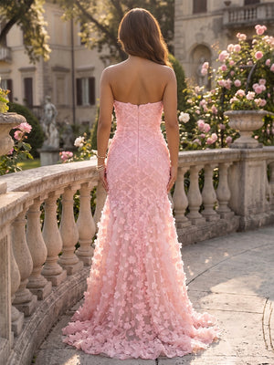 Tulle Mermaid Strapless Sequin Ruched Evening Dresses