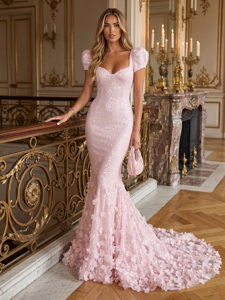 Sequin Mermaid Sweetheart 3D Flowers Ruched Evening Dresses